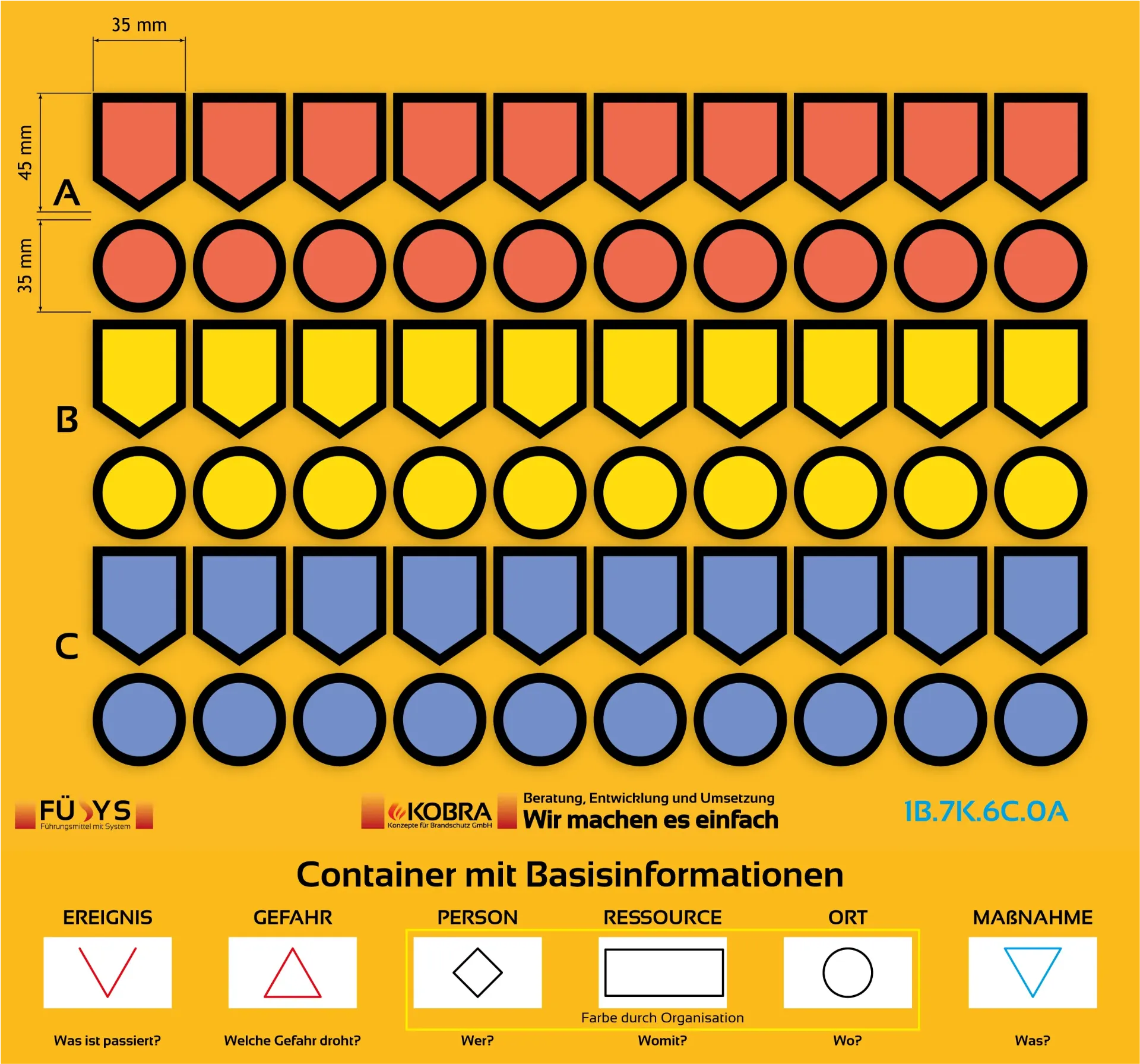 [1B.7K.6C.0A] 60 Markierungsmagnete 35x45 (A Fläche, 6/F Rot/Gelb/Blau)