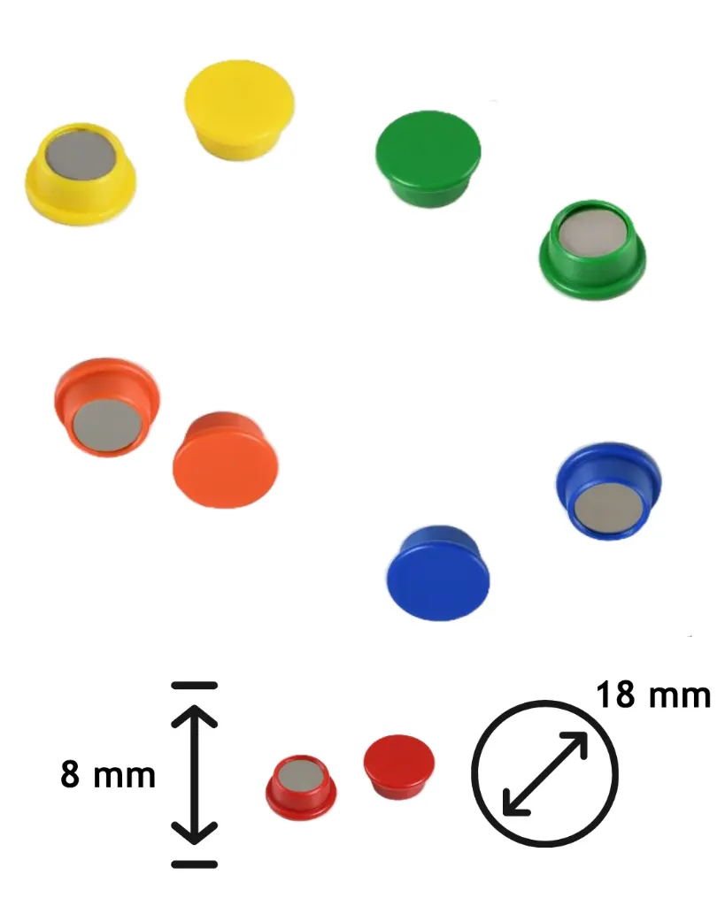 [1B.6A.8R.1] Organisationsmagnete rund, Ø 18 mm – 10er-Set in verschiedenen Farben (Rot)